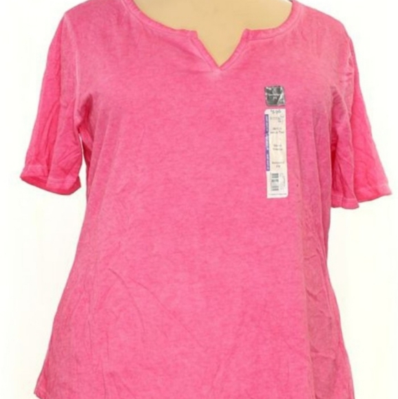 Terra & Sky Spilt Neck Tee Fuchsia Burst Pink - Picture 1 of 1